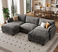 Modular Sectional U Shaped Sofa Couches for Living Room, Cloud Couch with Storage Ottoman, Comfy Chenille Sofa with Pillow, Dark Gray