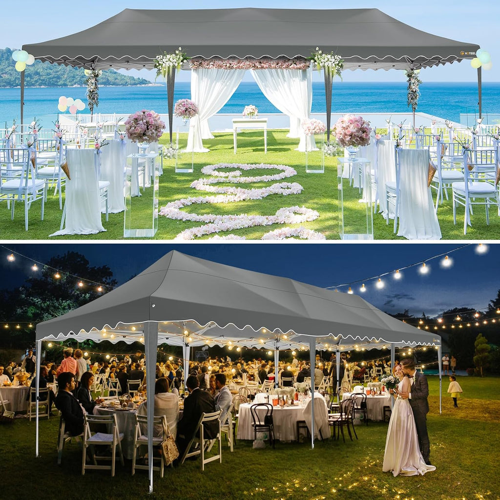 HOTEEL 10x30 Pop Up Canopy with 8 Sidewalls, UV 50+ and Waterproof 10×30 Party Tent, Thickened Frame, Large Space Easy Pop Up Canopy, Outdoor Canopy for Weddings, Beaches, Parties, Patio (Grey)