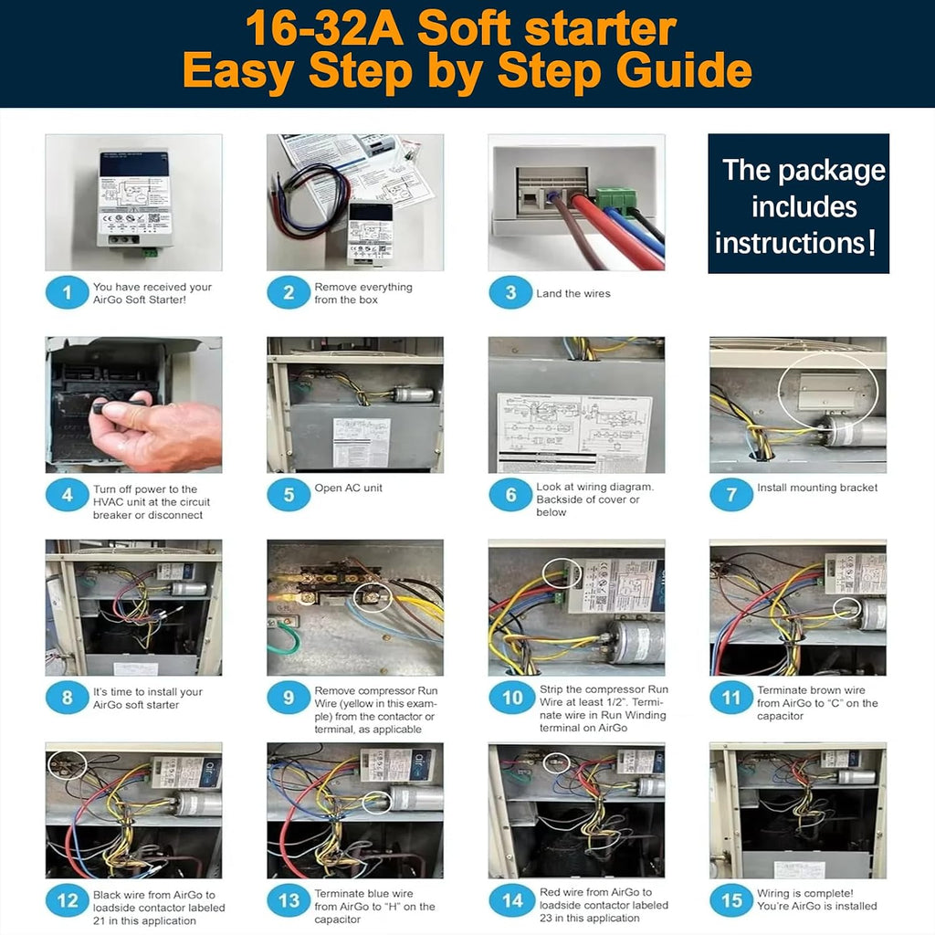 16-32A Soft Start Module for 4-7 Ton Residential HVAC Air Conditioners, Reverse Motor Protection, AC Soft Start Kit Replace for Generator System