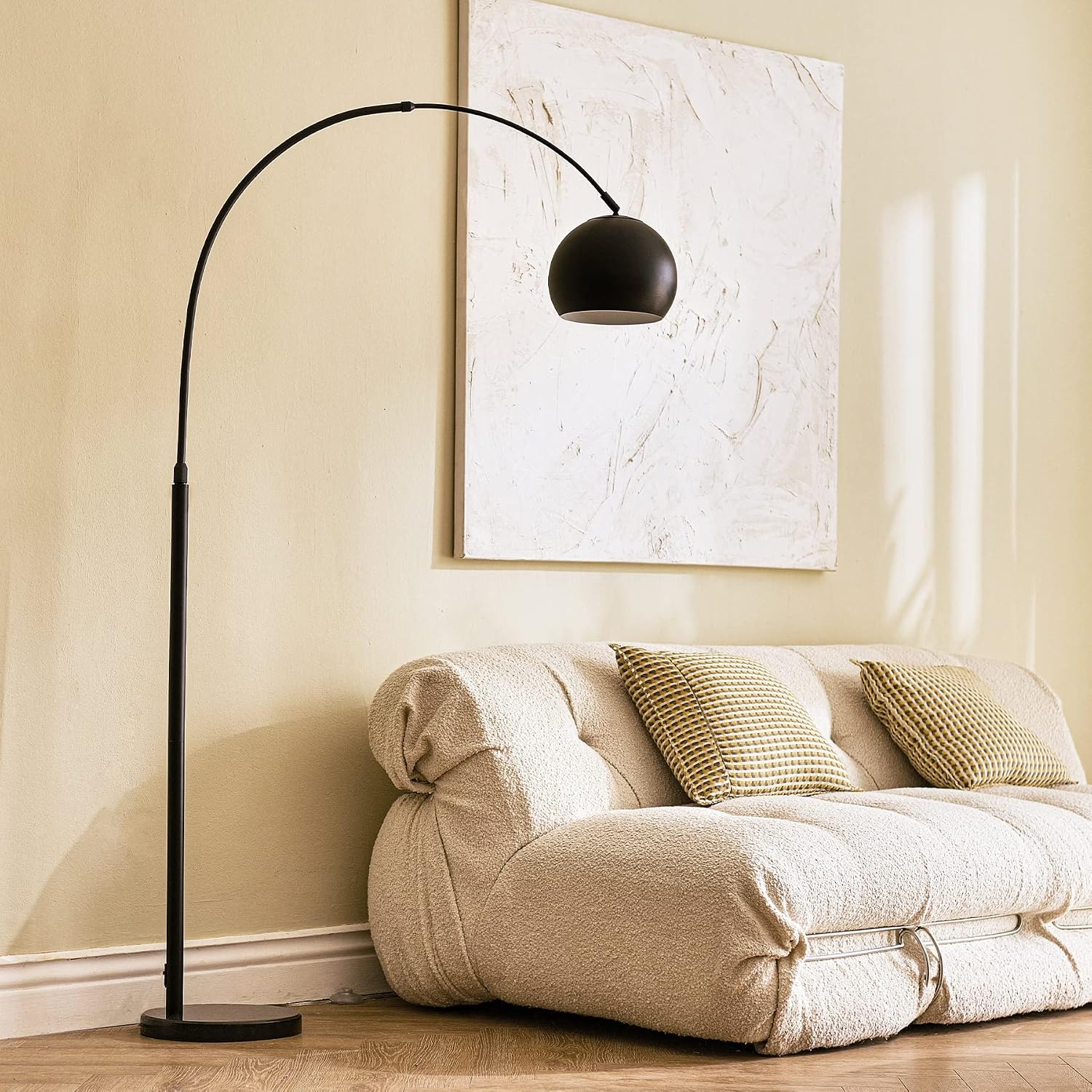 CO-Z Modern Arc Floor Lamp 69', Arch Floor Lamps with LED Bulb, Inner White Metal Shade and Marble Base, Contemporary Standing Light for Living Room Couch Sofa