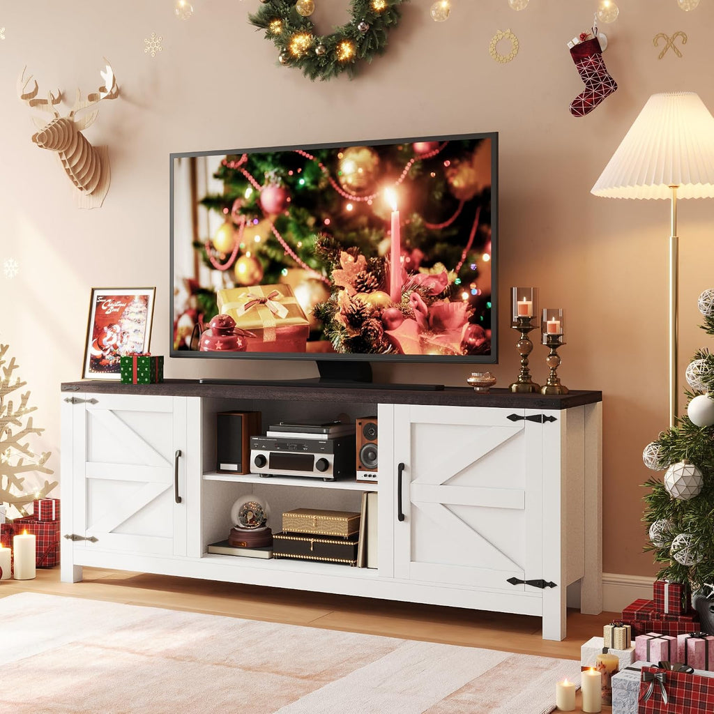 EROMMY Farmhouse 66' TV Stand, TV Console with Adjustable Shelves & Storage Cabinets for 75 Inch TV, Modern TV Stand for Living Room, Entertainment Center