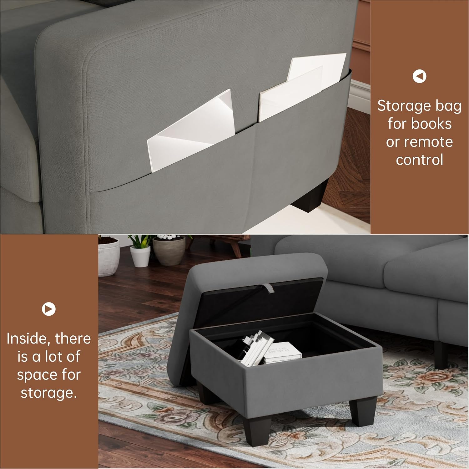 Youmumeub Sectional Couches for Living Room - Convertible Sofa and Storage Bench,79''Modern Corner Configuration,Suitable for Living Room, Apartment, Bedroom and Office-Blue-Gray | Washable Covers, Modular Sofa