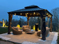 PURPLE LEAF 12' X 12' Outdoor Gazebo with Metal Roof Permanent Hardtop Gazebo with Light for Patio Lawn and Garden Grey