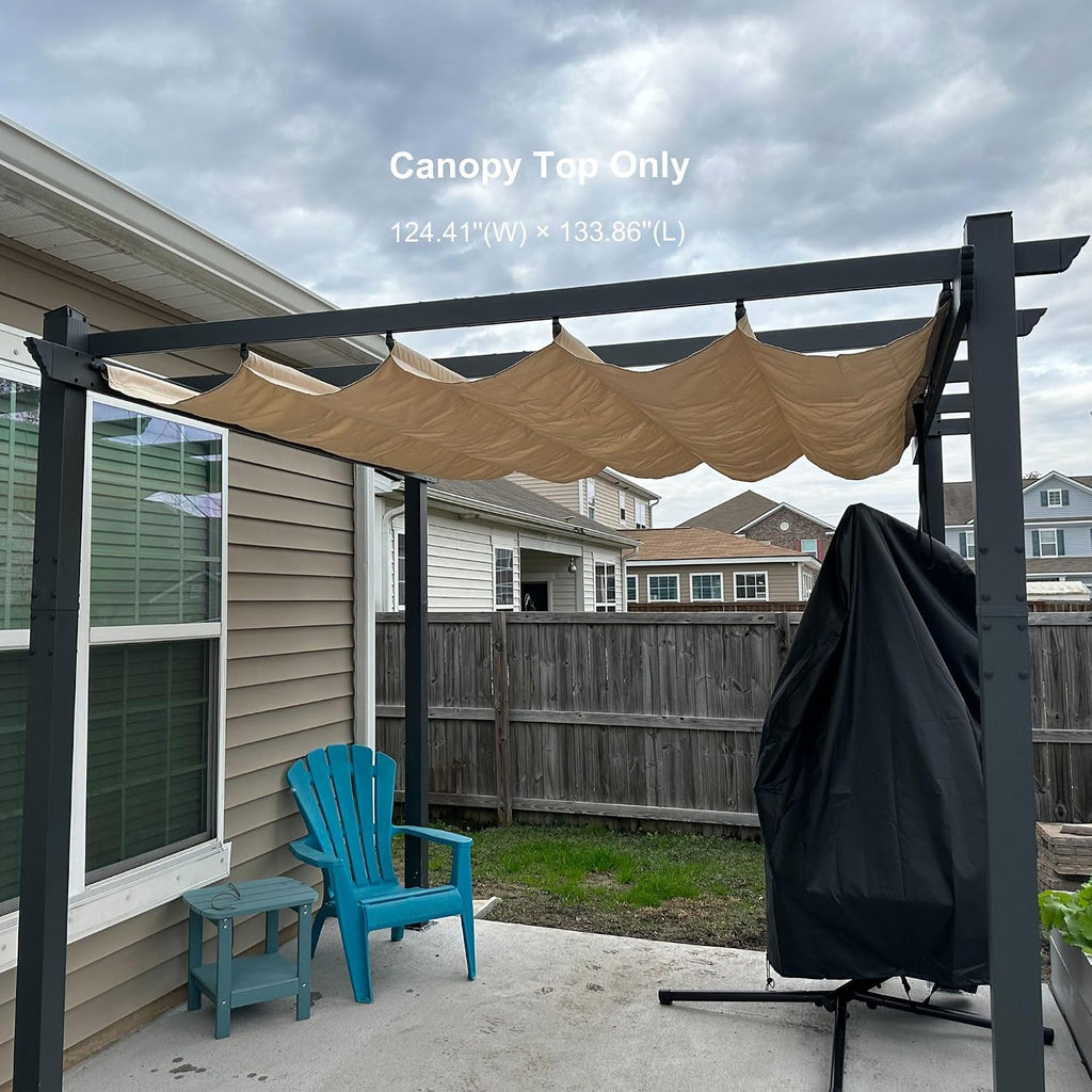 PURPLE LEAF Pergola Shade Cover for 11' X 13' Deck Porch Outside Outdoor Retractable Durable Fabric Canopy Replacement Top Only Beige