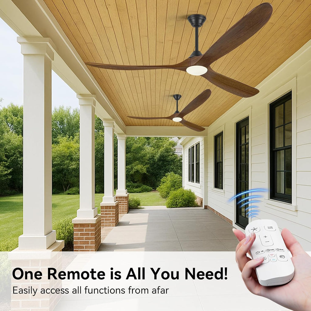 70 Inch Large Outdoor Ceiling Fan with Light, 3 Blades Wood Propeller Ceiling Fan, Modern Smart Remote/APP/Alexa Control, High CFM Quiet DC Fan for Patio Farmhouse Bedroom, 3 CCT Dimmable