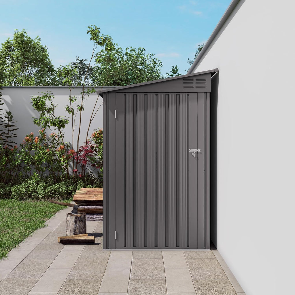 4 x 9 FT Tool Outdoor Storage Shed, Metal Storage Shed for Backyard Patio Garden,Sloped Roof Corner Fit, Side Swing Door, 2 Vents,Waterproof Backyard Garden Storage for Tools, Bikes, Sundries