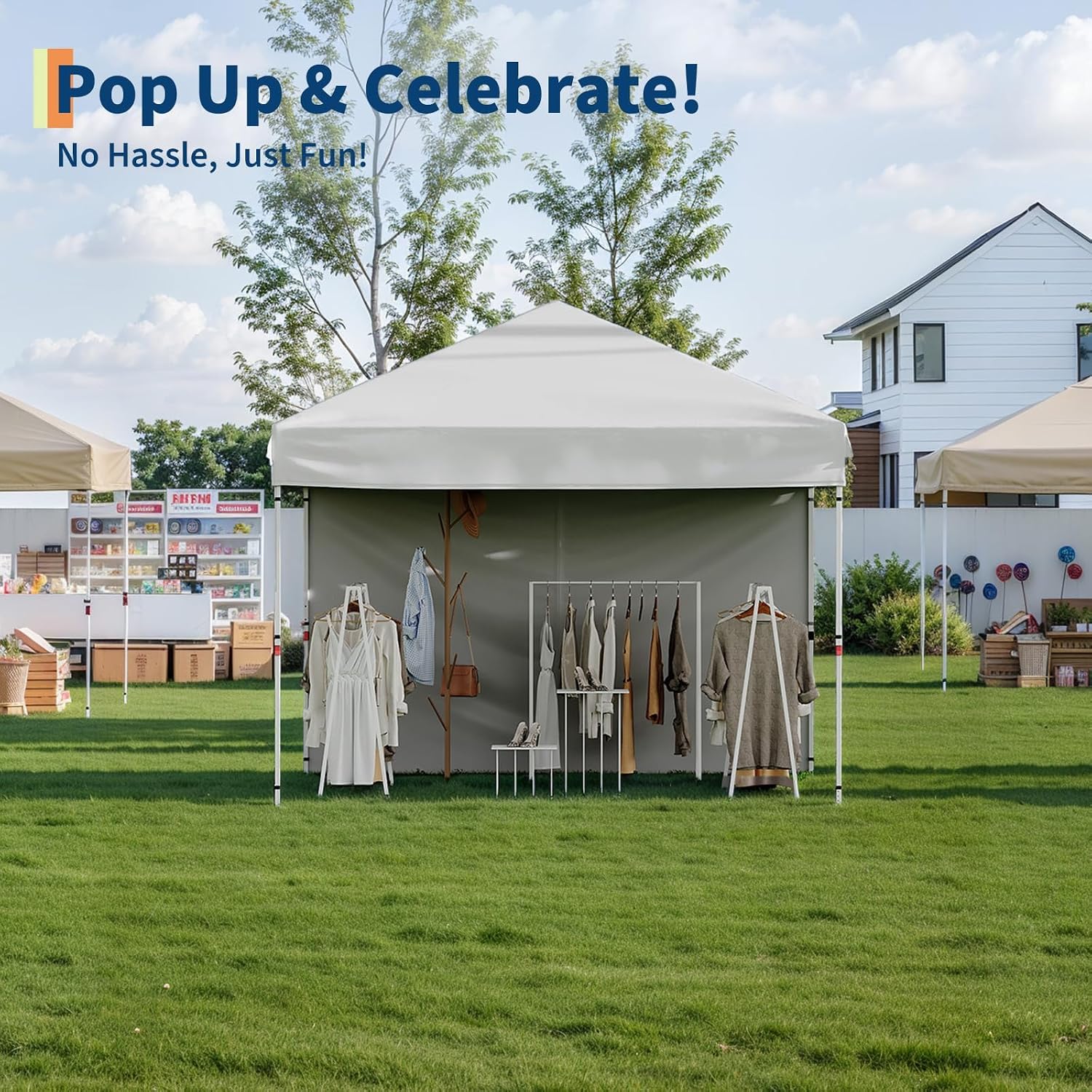 10'x10' White Pop Up Canopy Tent with 3 Sidewalls, Waterproof and UV Resistant Outdoor Gazebo, Easy Up Sun Shade Shelter for Parties, Events, Backyard, Camping