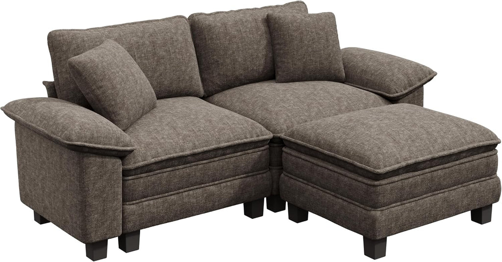 PHI VILLA Cloud Modular Couches Sets, 87.5' Sectional Loveseat Sofa with 1 Movable Ottoman, 3-Seater Comfy Couches for Living Room Apartment, Chenille Fabric, Smoky Grey
