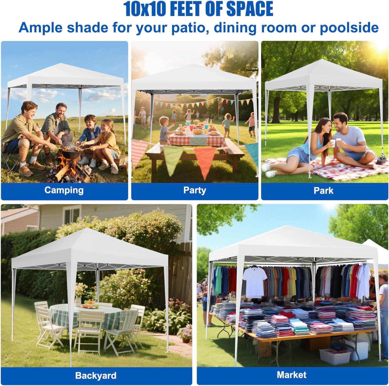 Yesker 10x10 Pop Up Canopy Tent UPF 50+ Waterproof Outdoor Canopy Portable Folding Easy Setup Gazebo Adjustable Height Instant Sun Shade Tent with Wheeled Bag for Events Parties Camping Patio, White