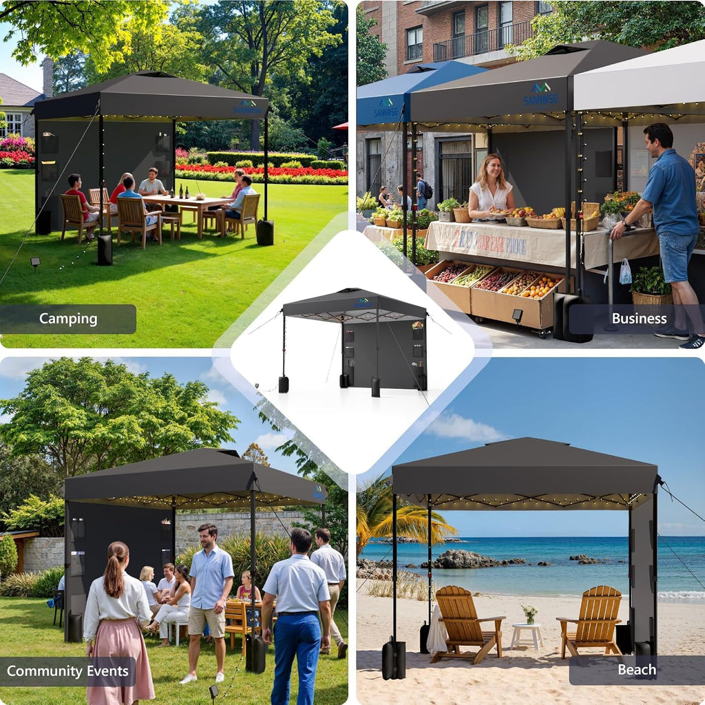 10X10 Pop Up Canopy Tent,Removable Pockets Sidewall for Extra Storage,Easy Up Canopy,Heavy Duty One Person Set Up Event Tent,Grey