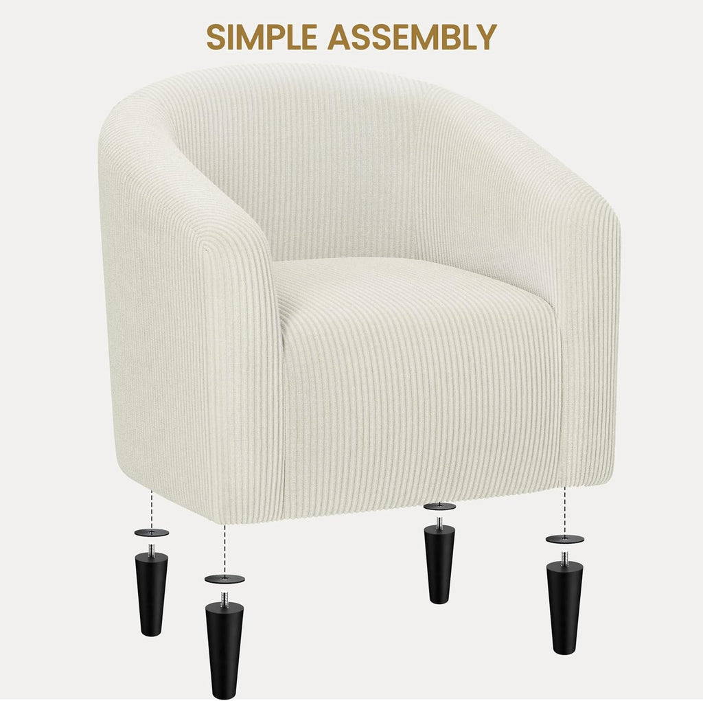 Yaheetech Accent Barrel Chair, Corduroy Fabric Club Chair, Furry Sherpa Elegant Armchair with Cozy Soft Padded, Suitable for Living Room Bedroom Reception Room Office, Beige