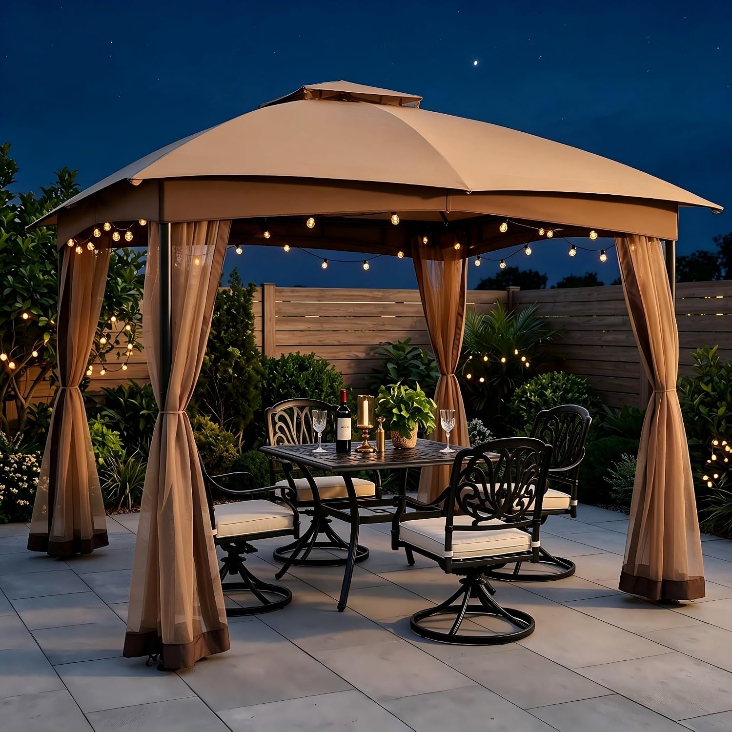 FAB BASED 10x10 Gazebo for Patio, Double Vent Canopy Gazebo with Netting, Screen Patio Gazebo Heavy Duty (Khaki)