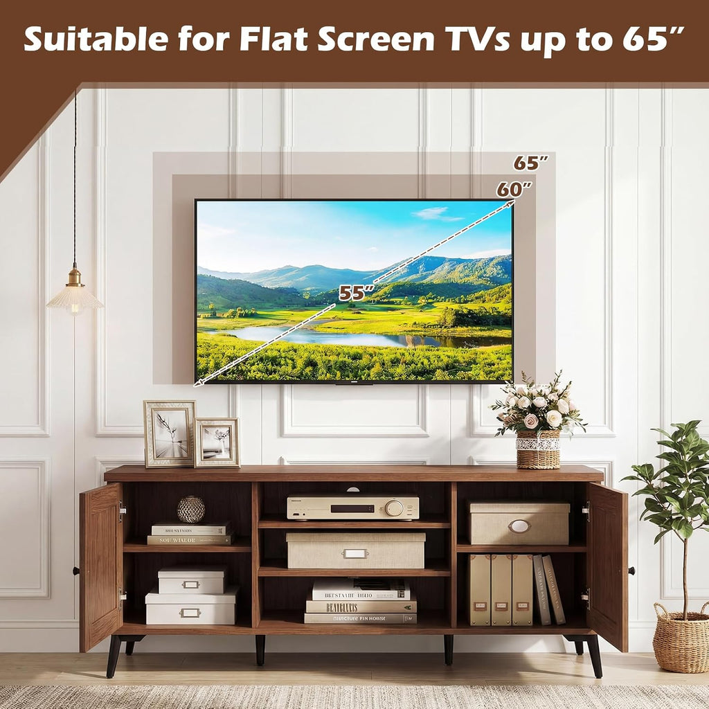Giantex 2-Door TV Stand for TVs up to 65', Mid Century Modern Entertainment Center with 2 Storage Cabinets & 4 Adjustable Shelves, 6 Metal Legs, Media TV Console Table for Living Room (Walnut)