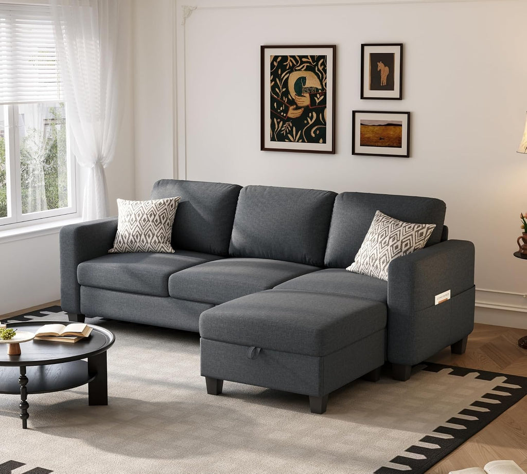Youmumeub Sectional Couches for Living Room - Convertible Sofa and Storage Bench,79''Modern Corner Configuration,Suitable for Living Room, Apartment, Bedroom and Office-Dark Gray | Washable Covers, Reversible Chaise