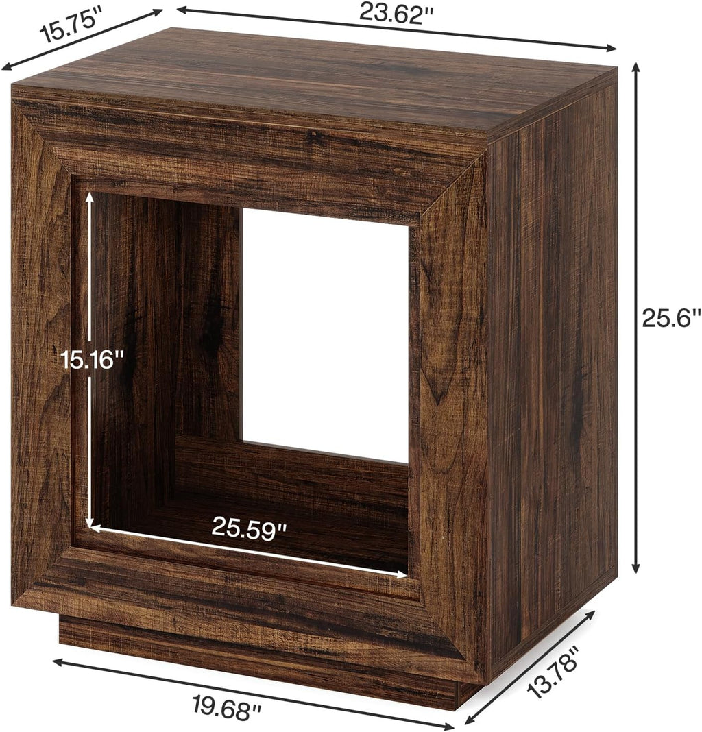 Tribesigns Rustic Wood End Table, 2 Tiered Square Side Table with Storage Shelf, Industrial Sofa Side Table for Living Room, Entrance (Rustic Brown) (1) (2, Brown)