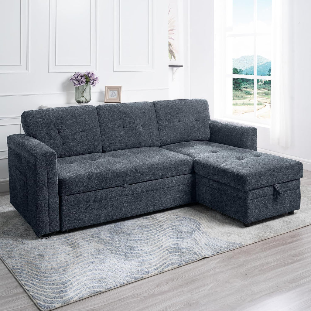 Naomi Home L-Shaped Sectional Sleeper Sofa with USB Ports - Convertible Pull-Out Bed, Ample Storage, Timeless Design, Durable Construction Gray/Microfiber