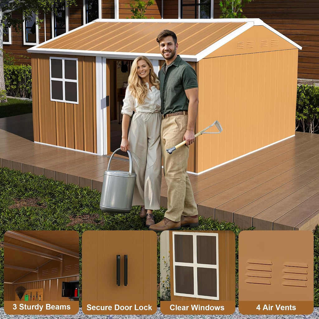 Leavader 12x10 FT Metal Storage Shed, Heavy-Duty Outdoor Matel Tool Shed with Windows, Lockable Door&Ventilation - Weatherproof Outdoor Garden Shed for Backyard, Lawn, Tool Organization