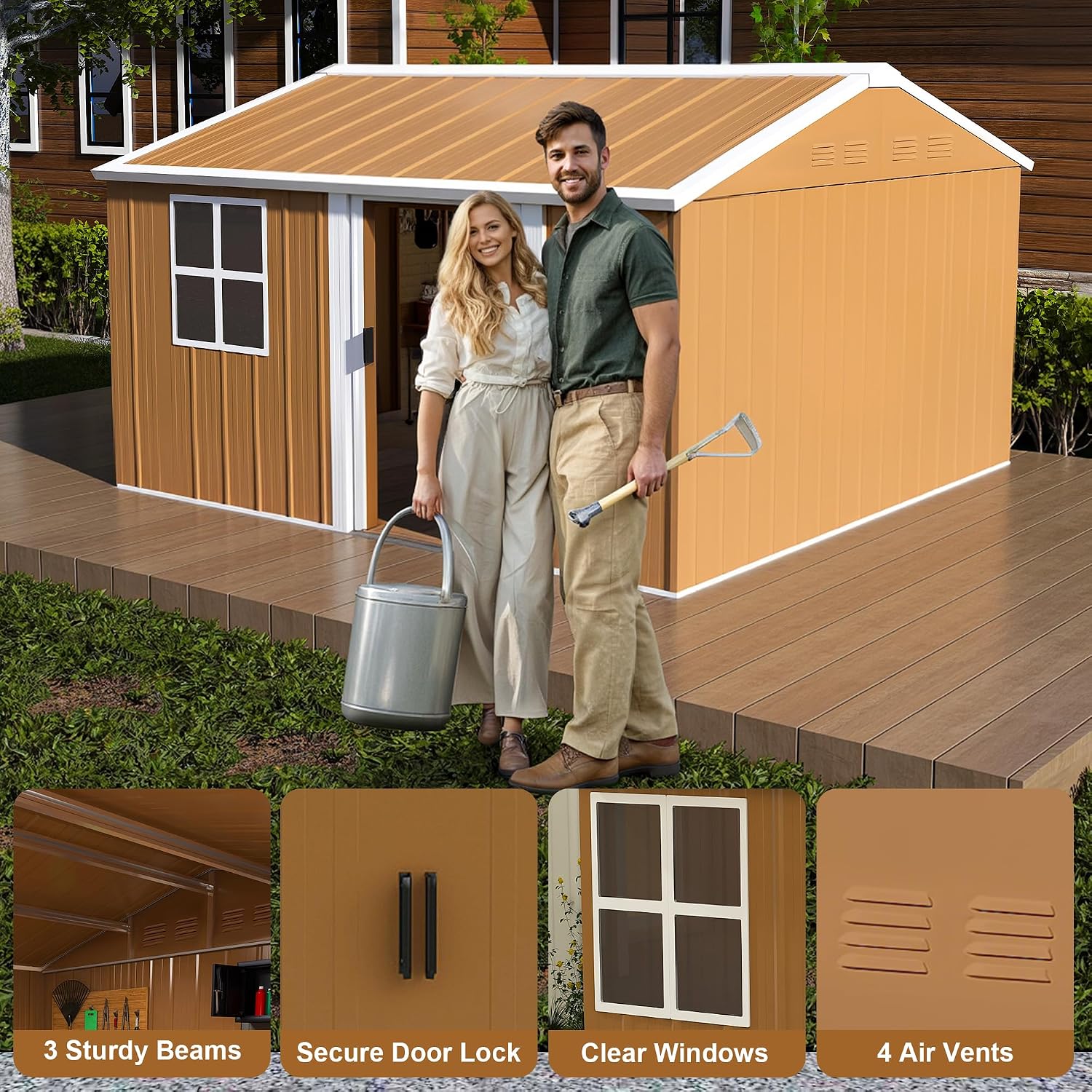 Leavader 12x10 FT Metal Storage Shed, Heavy-Duty Outdoor Matel Tool Shed with Windows, Lockable Door&Ventilation - Weatherproof Outdoor Garden Shed for Backyard, Lawn, Tool Organization