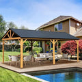 12'x20' Hardtop Gazebo, Outdoor Wooden Coated Aluminum Frame Hard Top Gazebo with Galvanized Steel Double Roof, Permanent Metal Roof Gazebo Pavilion for Deck, Patio and Garden (Yellow-Brown)