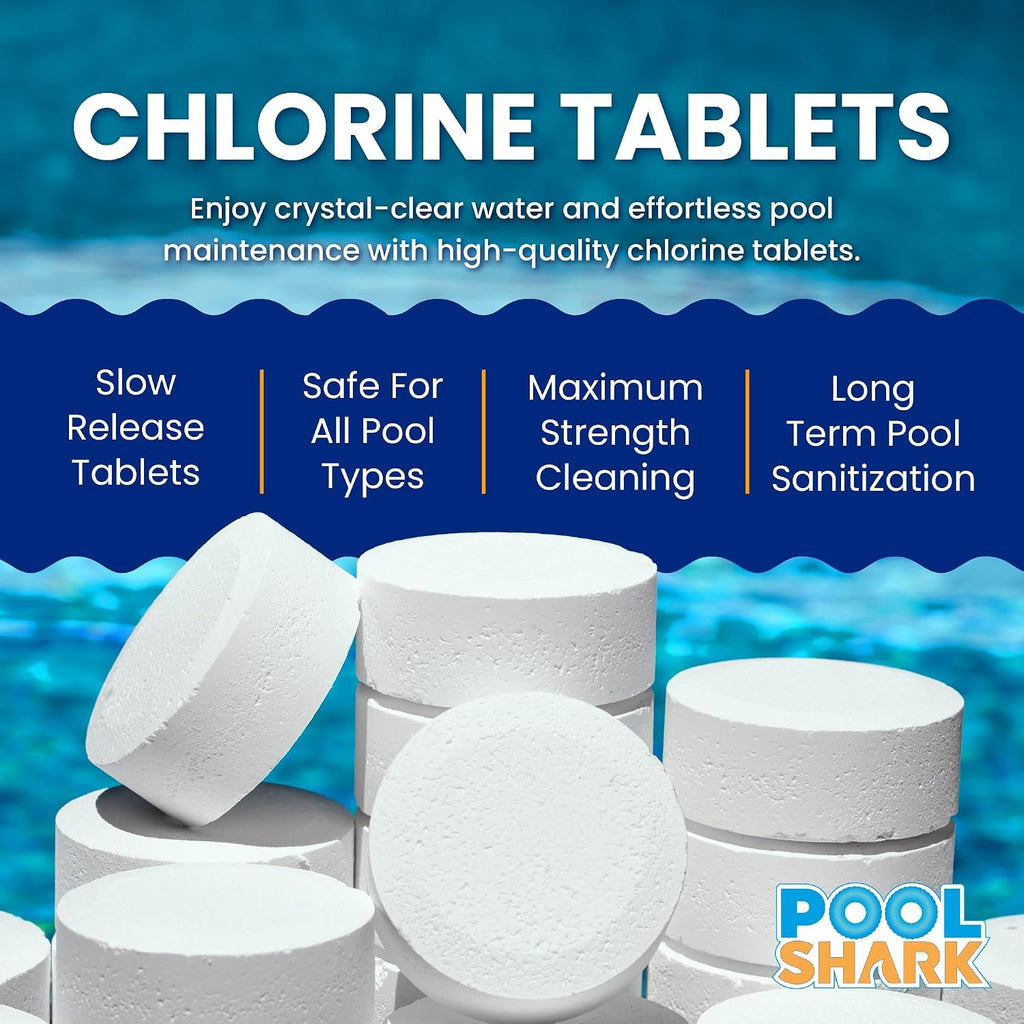 Pool Shark Swimming Pool Chlorine Tablets - 3-Inch Chlorine Tablets - Slow-Dissolving 90% Active Chlorine Tabs - Pool Chemicals for Inground Pools, Above Ground Pools, Saltwater, Spa, Hot Tub (50 lbs)