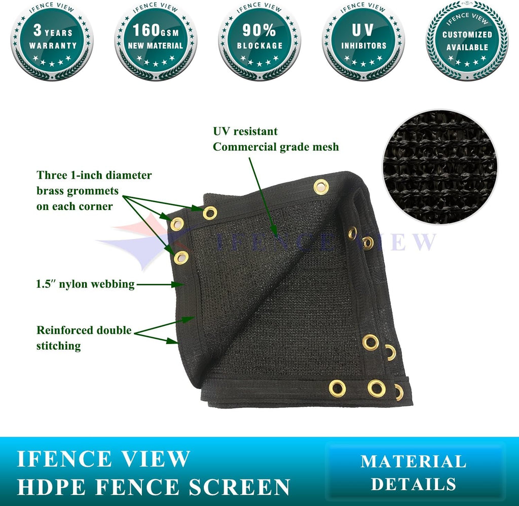 Ifenceview 3' x 1' to 3' x 100' Black Shade Cloth Fabric Fence Privacy Screen Panels Mesh Net for Construction Site Yard Garden Pergola Gazebos Railing Canopy Awning 180 GSM UV Protection (3' x 65')
