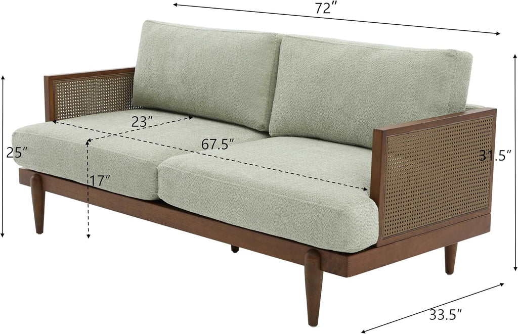 Christopher Knight Home Emir Modern 3 Seater Sofa Couch, Wooden Home Sofa Living Room, Spacious Seating for Bedroom, Home Office, Comfy Cloud Couch, Walnut + Light Green