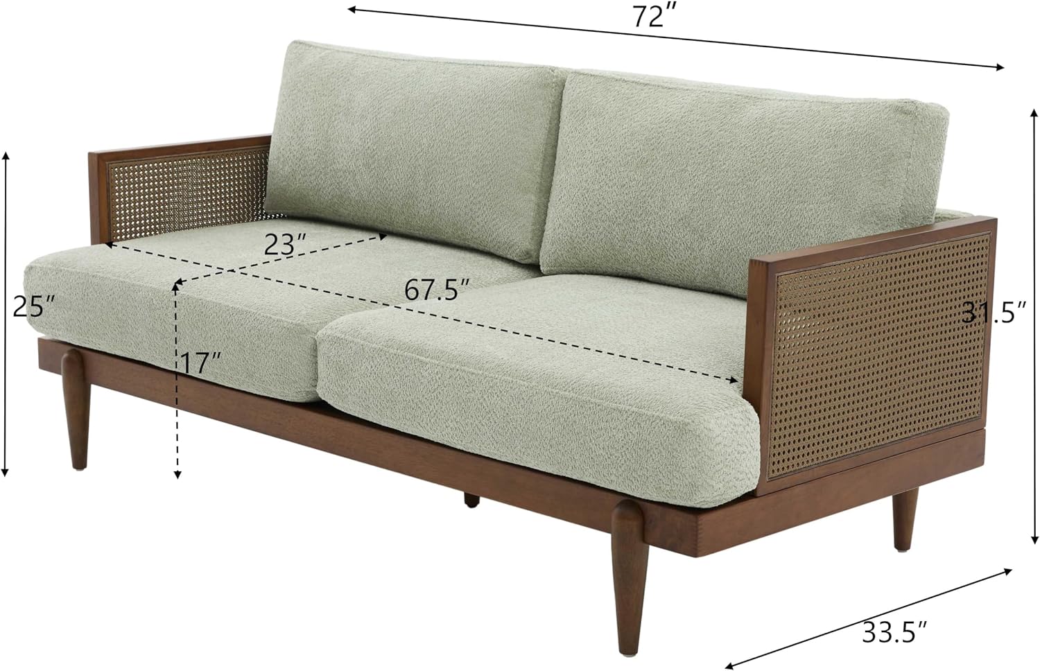 Christopher Knight Home Emir Modern 3 Seater Sofa Couch, Wooden Home Sofa Living Room, Spacious Seating for Bedroom, Home Office, Comfy Cloud Couch, Walnut + Light Green