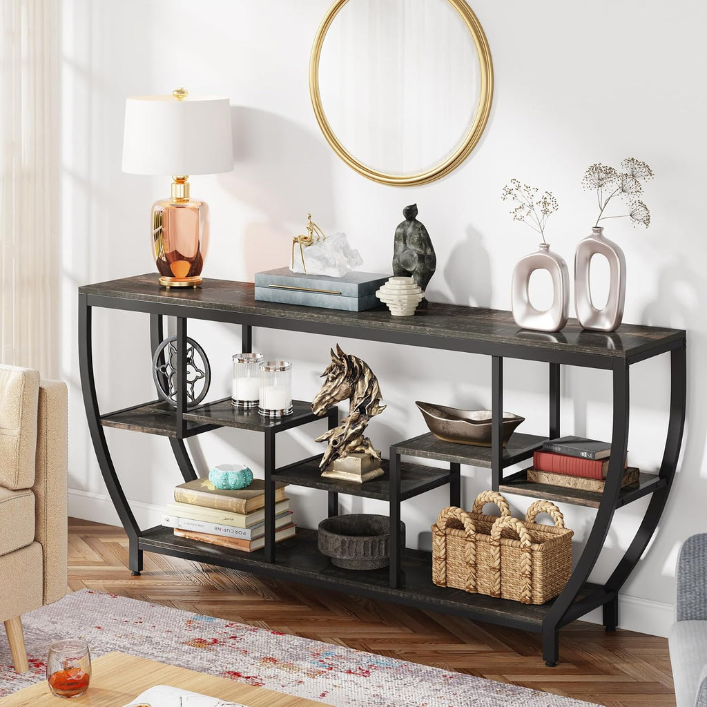 Tribesigns 70.9 Inch Long Sofa Table with Shelves, Rustic Console Table with Storage, Industrial Entryway Table TV Stand, Behind Couch Table Accent Tables for Living Room, Hallway, Foyer, Dark Grey