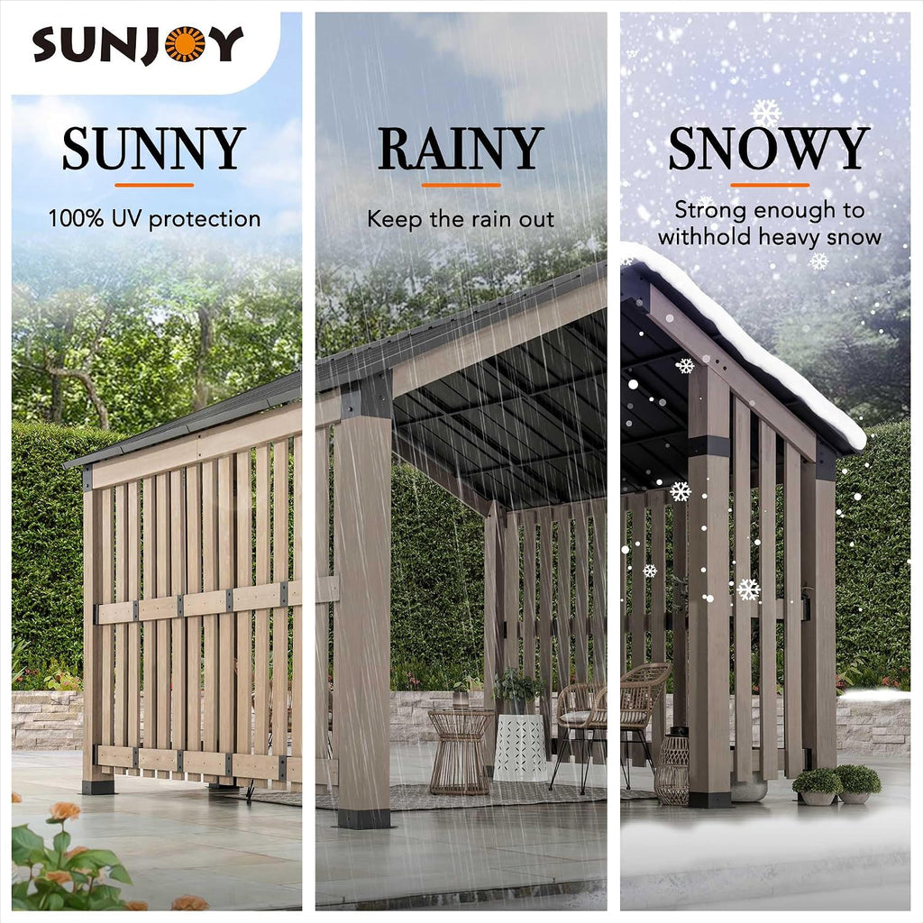 SUNJOY 11x11ft. Cedar Wood Gazebo with Six 5.5x5.5 in. Heavy Posts, Permanent Hard Top Pavilion with Wooden Privacy Screen for Backyard Hot Tub, Ceiling Hook - Outdoor Patio, Matte Black