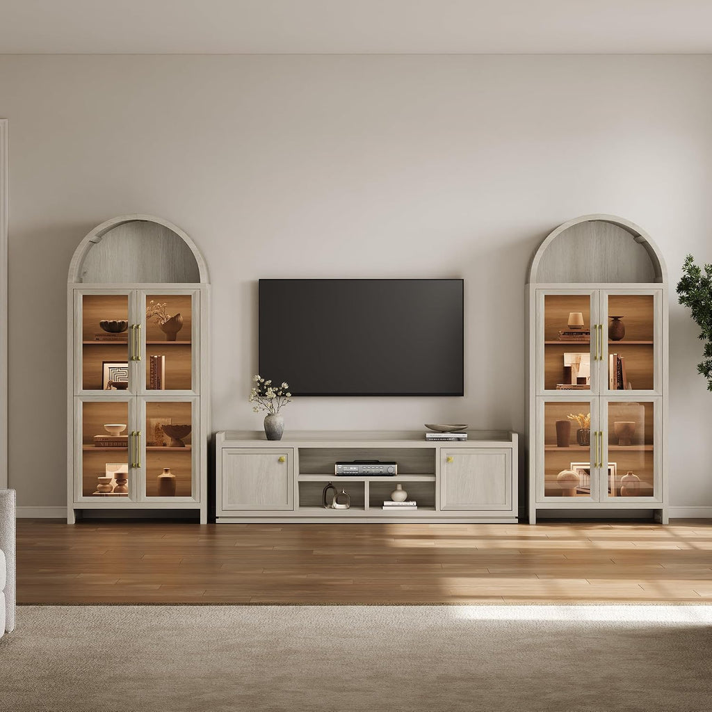 SICOTAS TV Stand Entertainment Center - 67' TV Console for Living Room Modern TV Stand for Bedroom, Media Console with Shelf and Cabinet, Entertainment Stand for TVs up to 65 75 Inch(Grey White Oak)