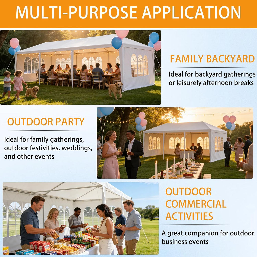 10x30 Party Tent Heavy Duty Outdoor Canopy Tents for Parties with 5 Removable Sidewalls Outside Large Gazebo Shelter Carpas para Fiestas for Backyard Patio Events Wedding BBQ, White
