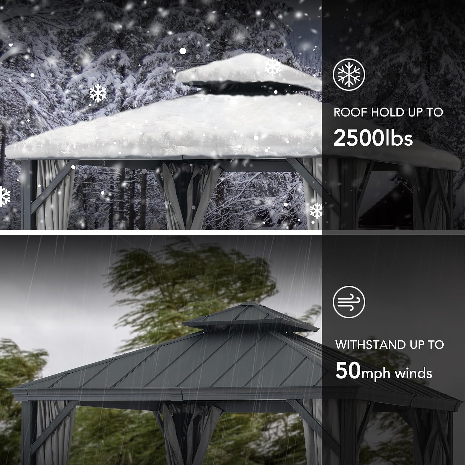 Sunjoy 10 ft. x 10 ft. Hardtop Gazebo, Outdoor Aluminum Frame, 2-Tier Steel Hardtop Backyard Gazebo with Netting, Curtain and Ceiling Hook by SummerCove