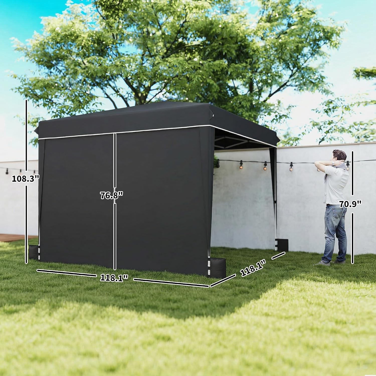 Outsunny 10 x 10 ft Pop Up Canopy Tent with Sidewalls, UPF50+ Outdoor Portable Instant Canopy Shelter with Carry Bag, Sandbags, Adjustable Height for Parties, Events, Camping, Black