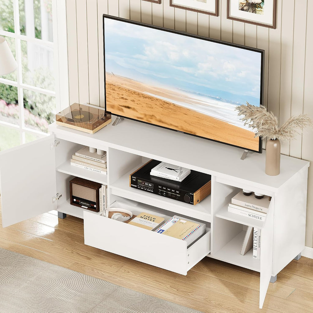 IDEALHOUSE 63in TV Stand for TVs Up to 70', Fluted Entertainment Center with Storage Drawer and Open Shelves, Modern TV Console Media Cabinet for Living Room, Bedroom