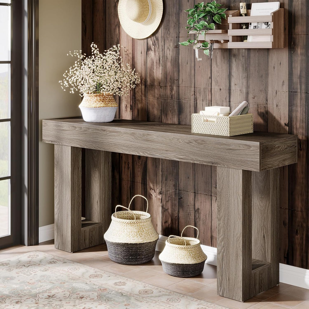Tribesigns Farmhouse Console Table, 63-Inch Long Narrow Sofa Table Behind The Couch, Wooden Rectangular Entryway Table for Entrance, Hallway, Living Room (Grey)