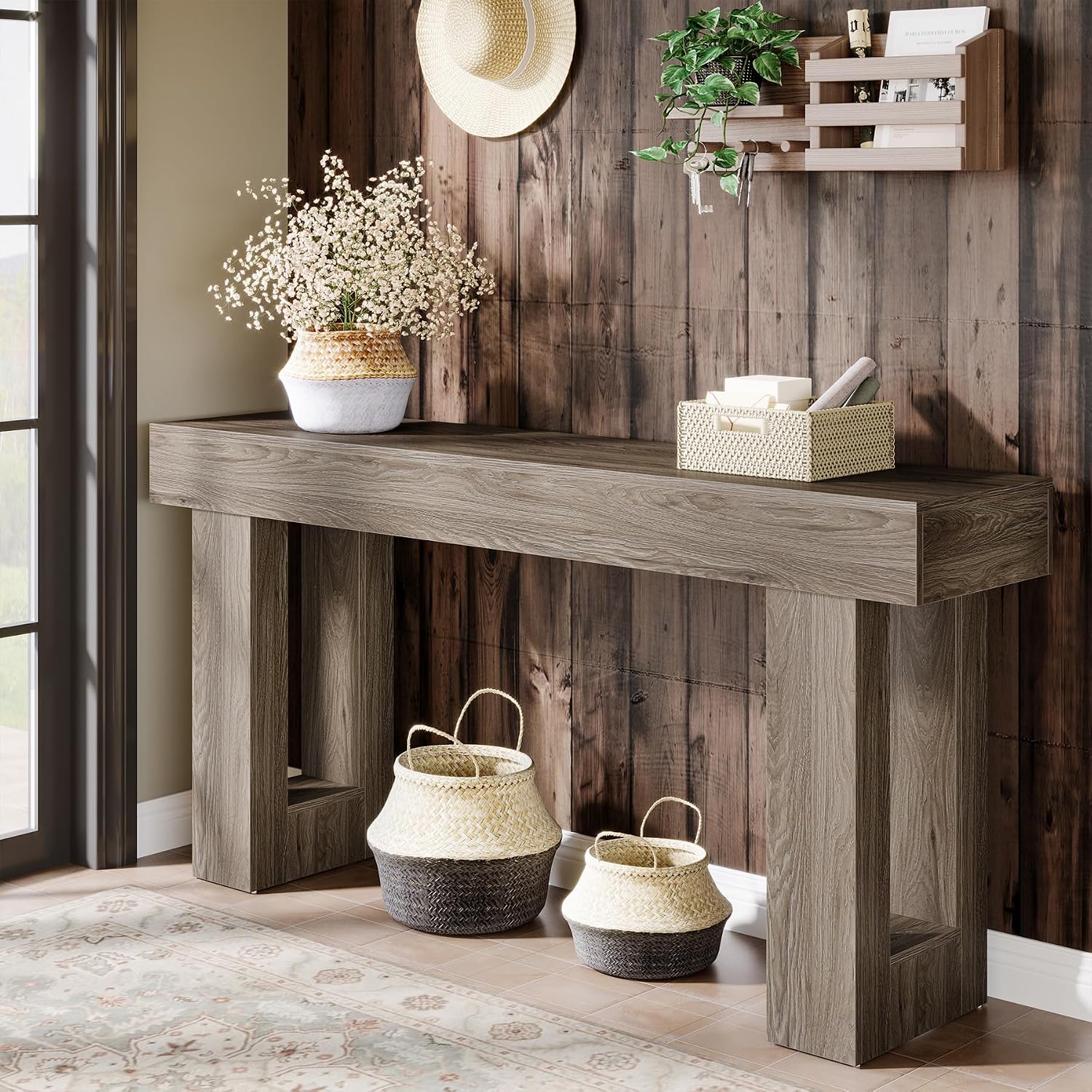 Tribesigns Farmhouse Console Table, 63-Inch Long Narrow Sofa Table Behind The Couch, Wooden Rectangular Entryway Table for Entrance, Hallway, Living Room (Grey)