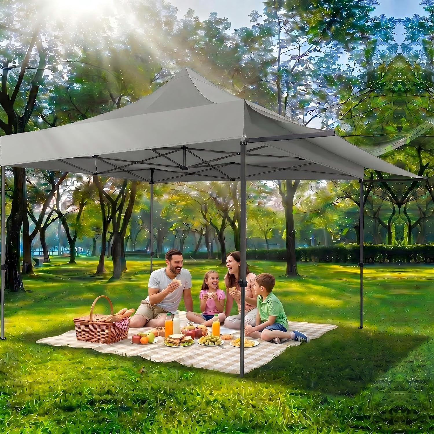 COBIZI 10x10 Pop Up Canopy Tent with Awning,Heavy Duty Canopy UPF 50+ All Season Wind Waterproof Commercial Outdoor Street Vendors Party Tents for Parties Canopy with Carry Bag(10 x 10 ft Gray)
