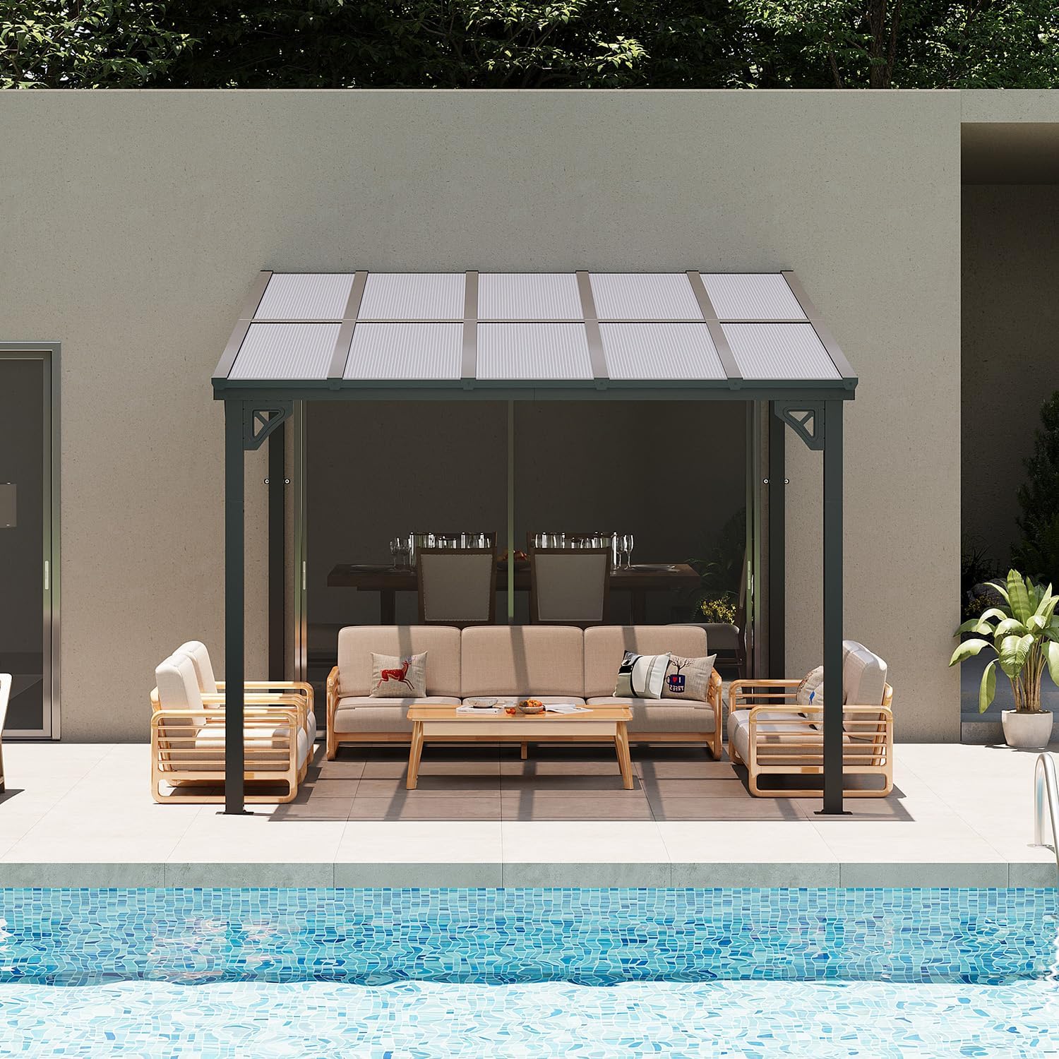 10' x 10' Wall-Mounted Gazebo Pergola, Stylish Outdoor Awning for Patio, Porch, Deck, and Backyard