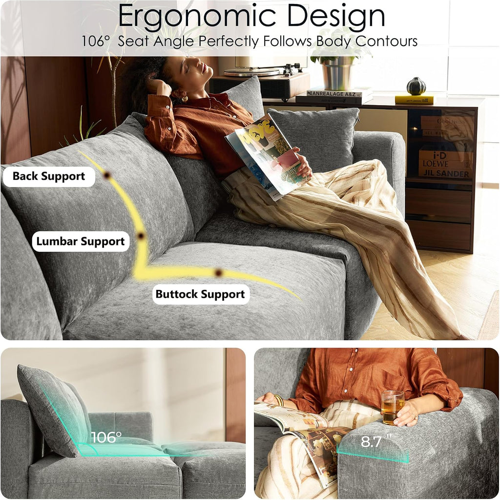 LINSY HOME Cloud Couch Sectional, Modular Sofa Sectionals for Living Room Bedroom, 91' 2 Seater Love Seat Couch, Deep Seat Cozy Couch Luxury Chenille Sofas, Grey