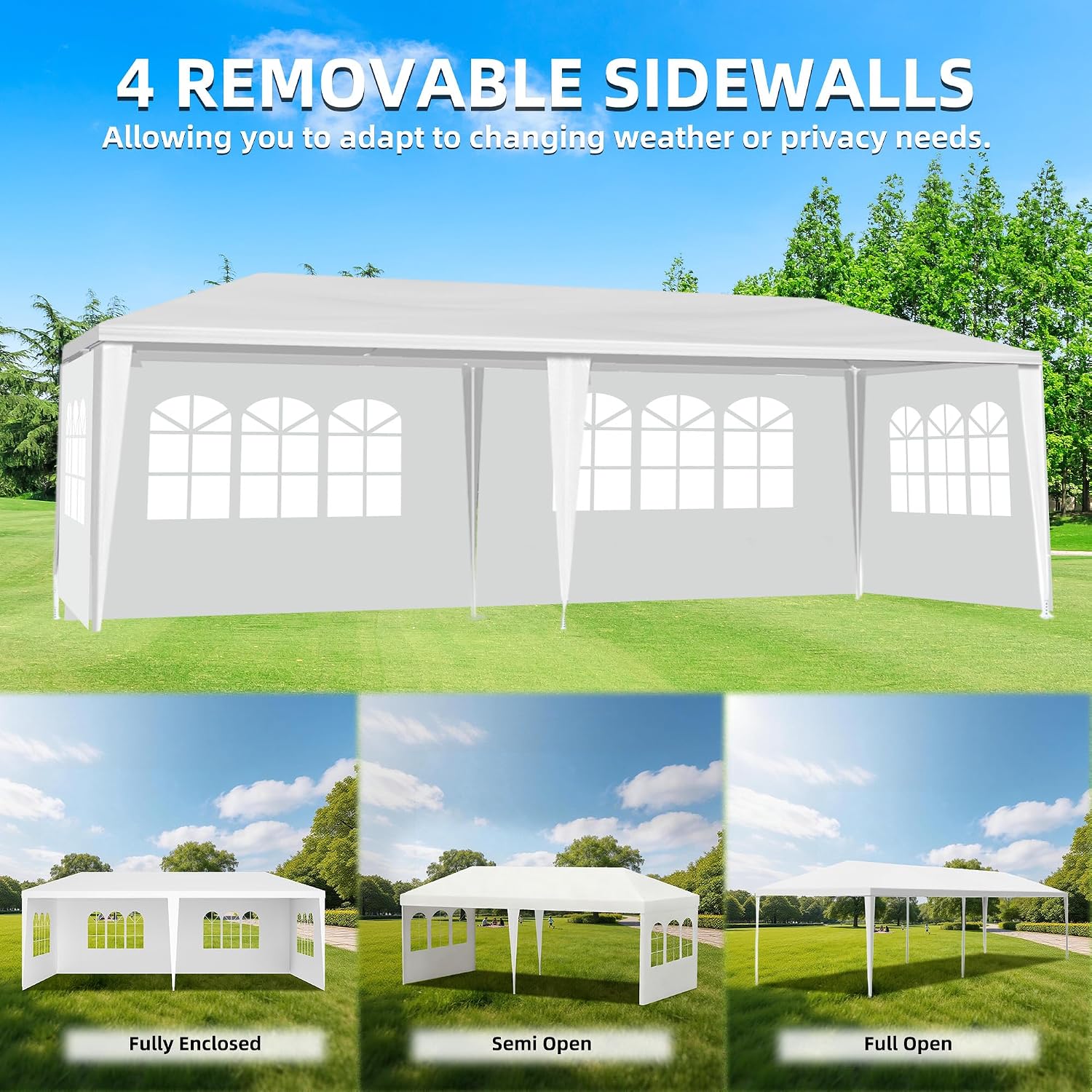 10x20 Party Tent Heavy Duty Outdoor Canopy Tents for Parties with 4 Removable Sidewalls Outside Large Carpas para Fiestas for Backyard Patio Events Wedding BBQ, White
