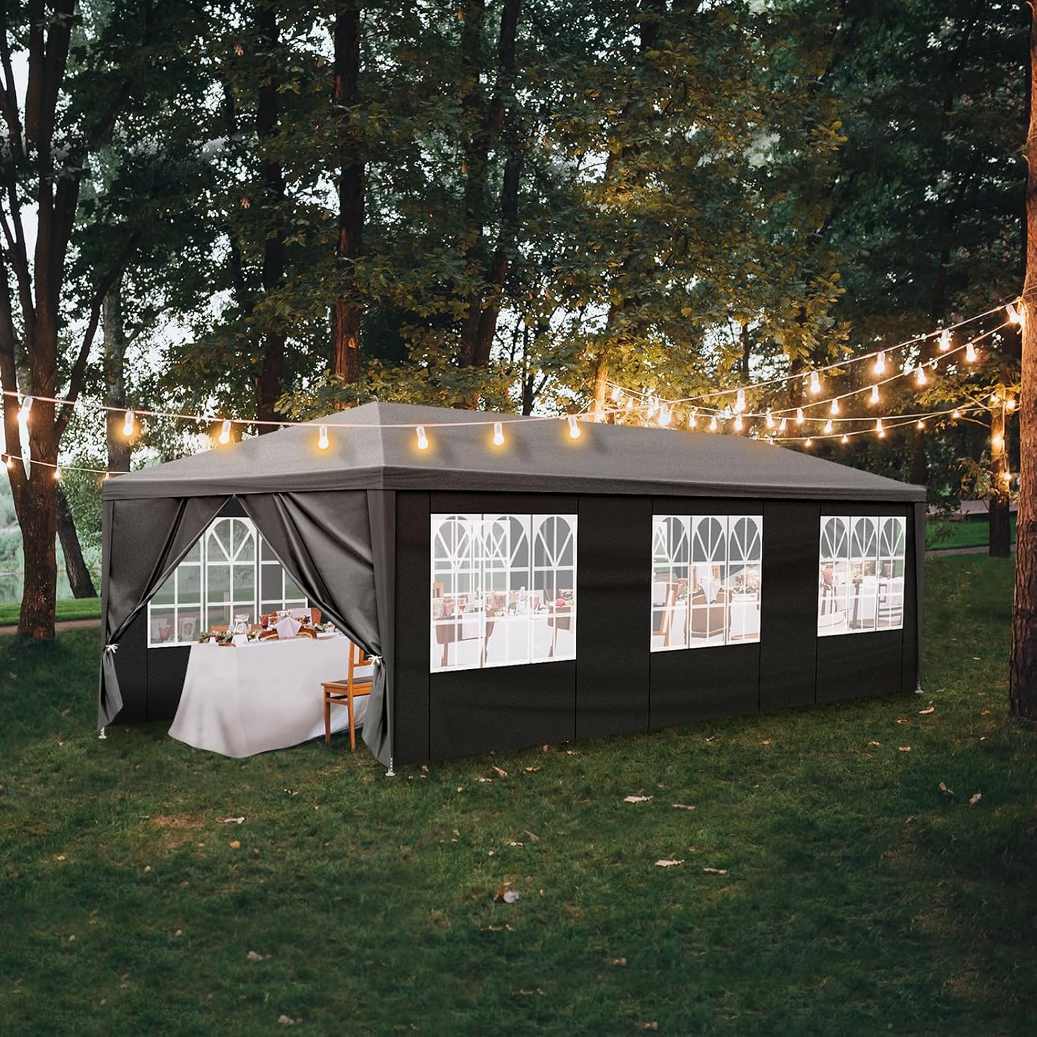 10'x30' Party Tent Outdoor Wedding Event Tents with 8 Removable Sidewalls, Heavy Duty Gazebo, Large Canopy Waterproof for Parties Patio Birthday Christmas Black