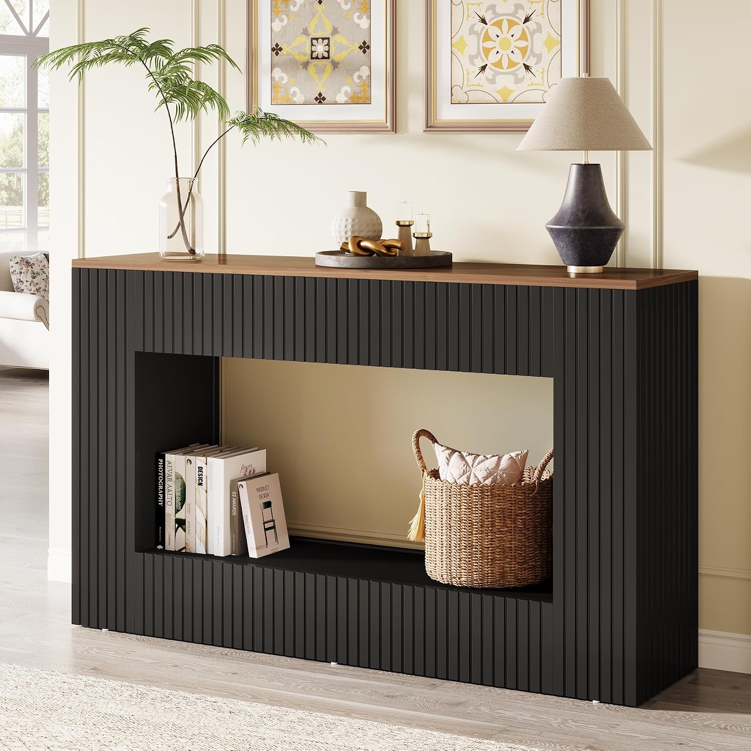 Tribesigns Modern Console Table, 55-Inch Wood Entryway Table with Storage, Narrow Long Sofa Table Behind Couch Table for Living Room, Foyer, Hallway, Black