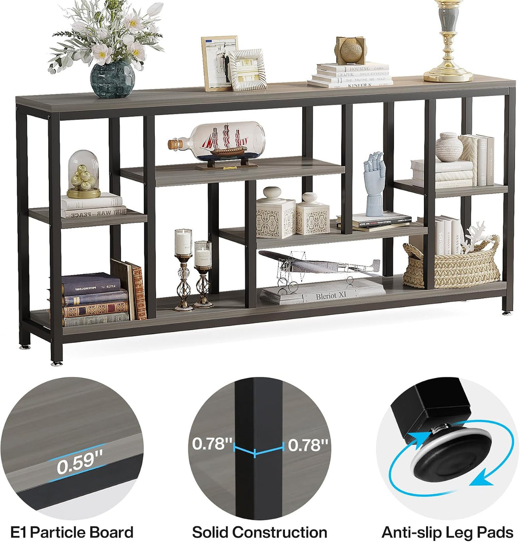Tribesigns Console Sofa Table, 70.9 inch Extra Long Console Table Behind Couch with Storage Shelves, 3-Tier Modern Narrow Entryway Hallway Accent Table for Living Room, Grey