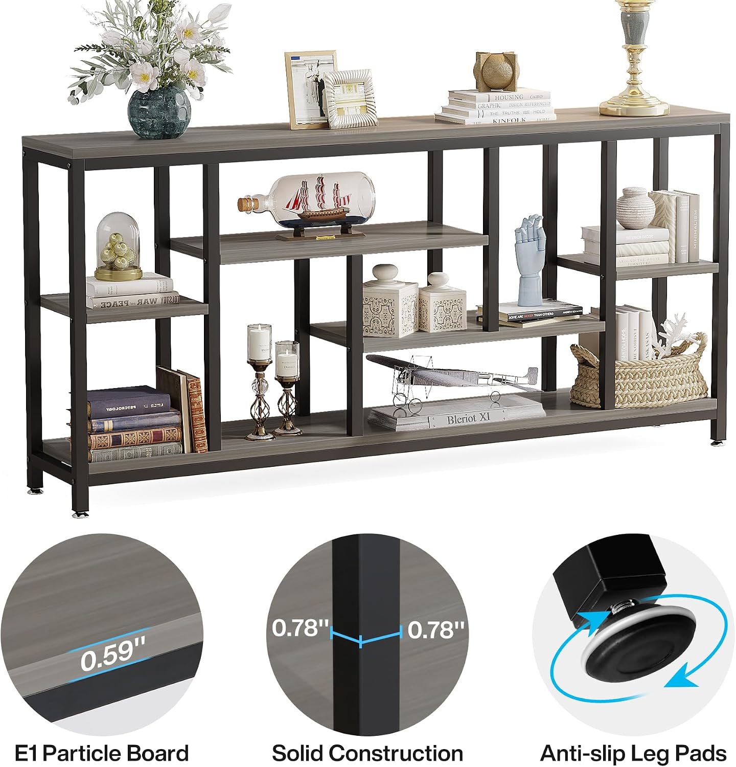 Tribesigns Console Sofa Table, 70.9 inch Extra Long Console Table Behind Couch with Storage Shelves, 3-Tier Modern Narrow Entryway Hallway Accent Table for Living Room, Grey