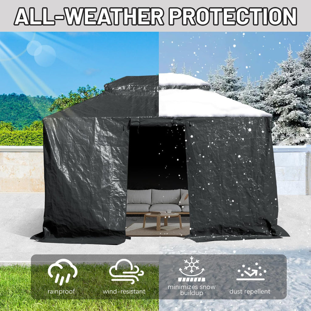 Domi 8' x 8' Universal Winter Gazebo Cover, All Season Waterproof Enclosed Cover with Sidewalls & Mesh Windows, All-Weather Gazebos Cover for Outdoor Patio Metal Hardtop Gazebo Backyard, Gray