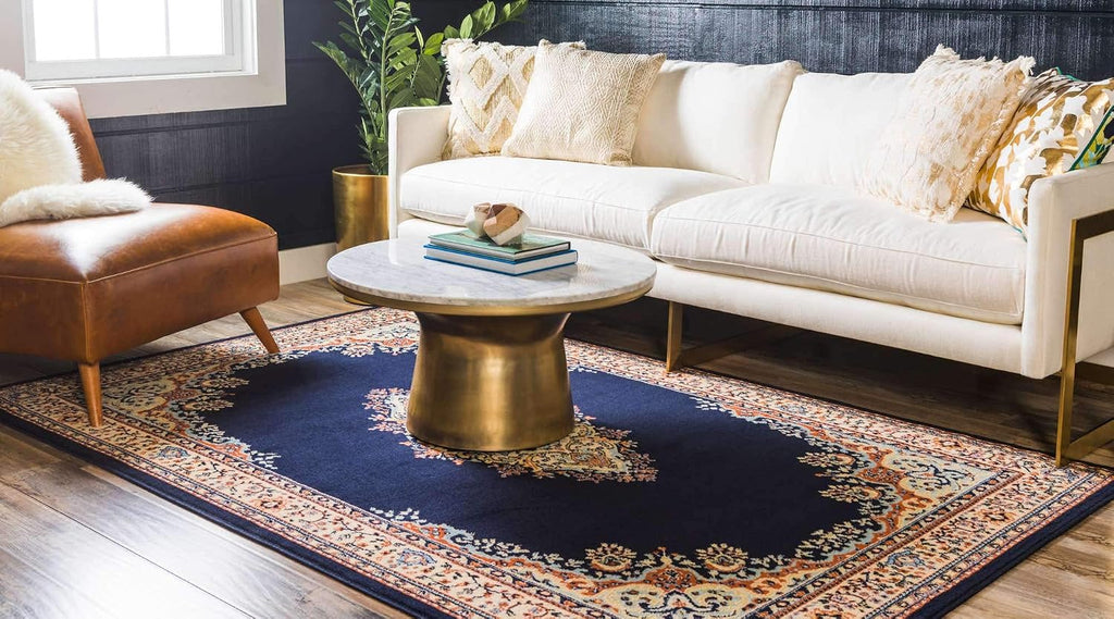 Unique Loom Reza Collection Traditional Persian Style Area Rug, 9 x 12 ft, Navy Blue/Ivory