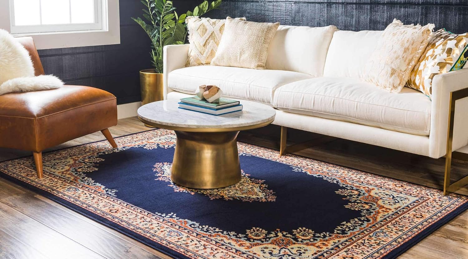 Unique Loom Reza Collection Traditional Persian Style Area Rug, 9 x 12 ft, Navy Blue/Ivory