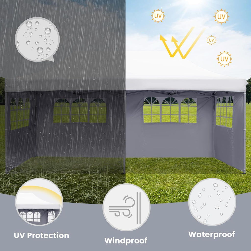 GDY 10'x20' Pop Up Canopy, Folding Party Tent with 4-Panel Removable Sidewalls, Heavy Duty Outdoor Commercial Instant Gazebo with Wheeled Bag, White.