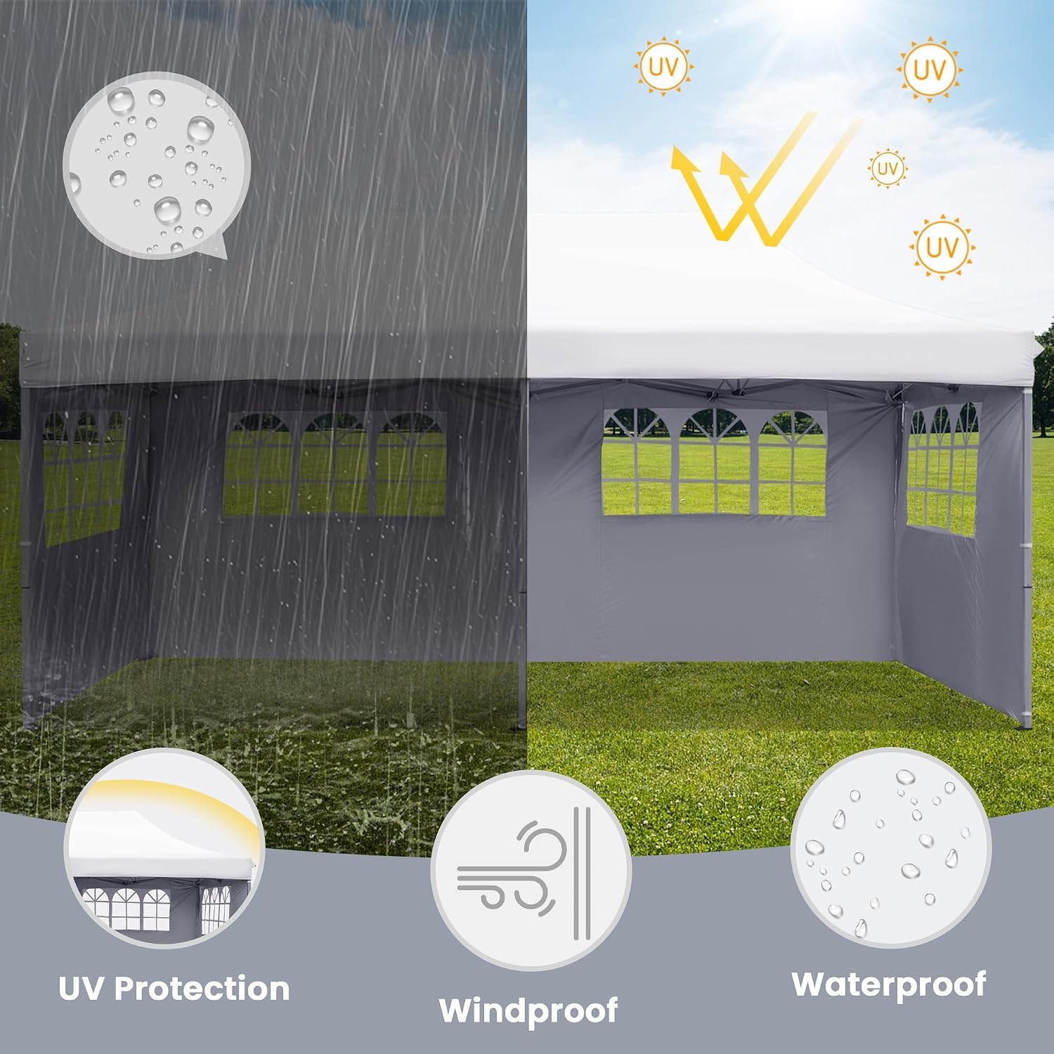GDY 10'x20' Pop Up Canopy, Folding Party Tent with 4-Panel Removable Sidewalls, Heavy Duty Outdoor Commercial Instant Gazebo with Wheeled Bag, White.