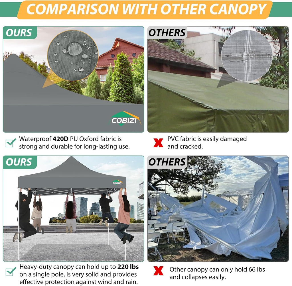 COBIZI 10x10 Canopy Tent with 4 Sidewalls,Heavy Duty Pop up Canopy with Mosquito Netting,Easy up Screen Tent for Parties Wedding Outdoor Camping with Handbag,Gray
